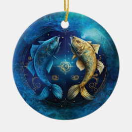 Adorno De Cerámica Diseño de Acuarela del Signo Zodiacal Piscis