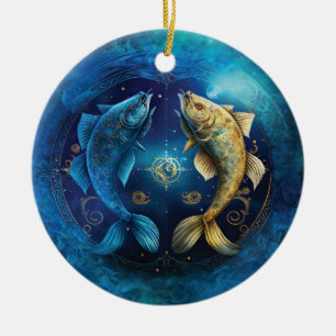 Adorno De Cerámica Diseño de Acuarela del Signo Zodiacal Piscis