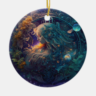 Adorno De Cerámica Diseño de Acuarela del Signo Zodiacal Virgo