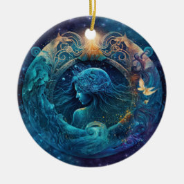 Adorno De Cerámica Diseño de Acuario Signo Zodiacal en Acuarela