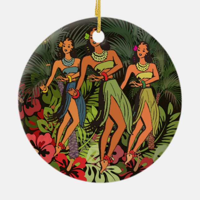 Adorno De Cerámica Diseño de arte Hawaii Aloha Palm Hula (Atrás)