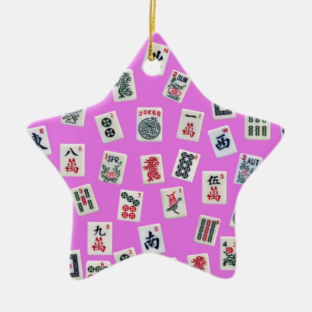Adorno De Cerámica Diseño de baldosas de Mahjong en rosa (Frente)