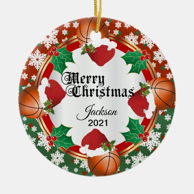 Adorno De Cerámica Diseño de baloncesto navidades (Frente)
