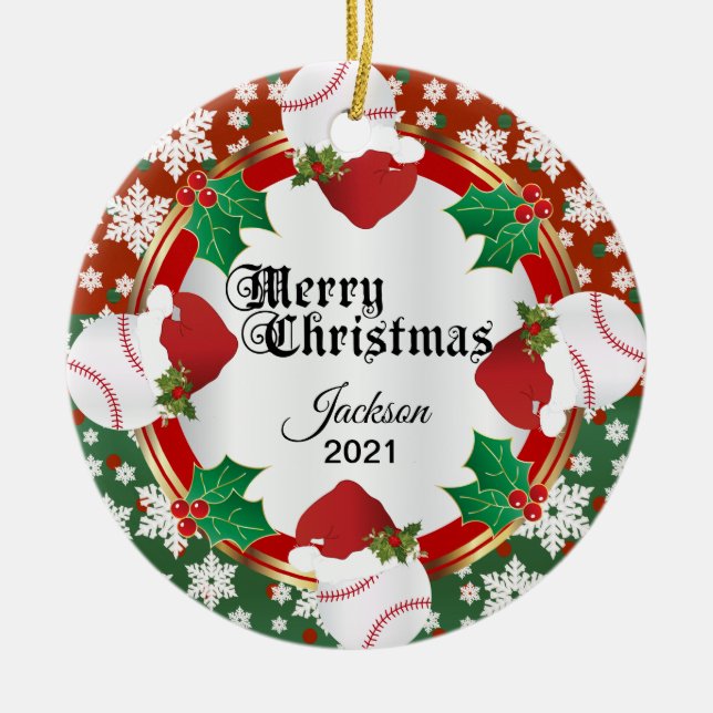 Adorno De Cerámica Diseño de béisbol para navidades (Frente)