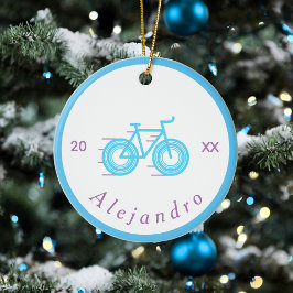 Adorno De Cerámica Diseño de bicicleta azul y púrpura personalizado