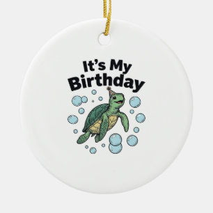 Adorno De Cerámica Diseño de camisa de cumpleaños de tortuga marina_1