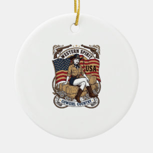 Adorno De Cerámica Diseño de camisa patriótica de vaquera occidental