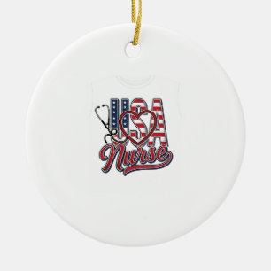 Adorno De Cerámica Diseño de camiseta de enfermera patriota USA coraz