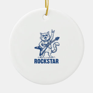 Adorno De Cerámica Diseño de camiseta de grabado vintage de gato rock