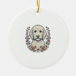 Adorno De Cerámica Diseño de camiseta de retrato de perro rizado flor