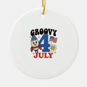 Adorno De Cerámica Diseño de camiseta patriótica cohete Groovy 4 de j