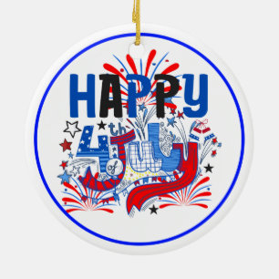 Adorno De Cerámica Diseño de Celebración Patriótica del 4 de Julio Fe