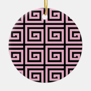 Adorno De Cerámica Diseño de clave griega - rosa y negro