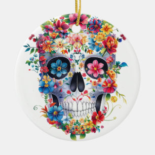 Adorno De Cerámica Diseño de cráneo floral