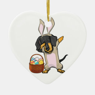 Adorno De Cerámica Diseño de Dabbing Easter Bunny Dachshund Doxie Chi