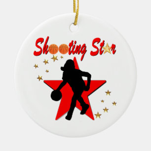 ADORNO DE CERÁMICA DISEÑO DE ESTRELLAS DE BALONCESTO ROJO Y ORO