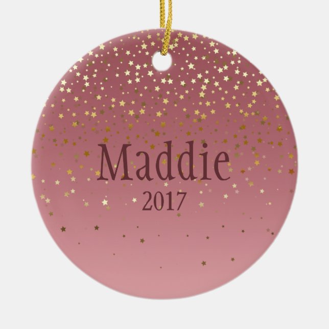 Adorno De Cerámica Diseño de estrellas de Marsala Rosa personalizado (Frente)