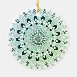 Adorno De Cerámica Diseño de Flor de Mandala Verde y Blanco