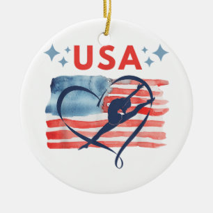 Adorno De Cerámica Diseño de gimnasia con bandera norteamericana patr