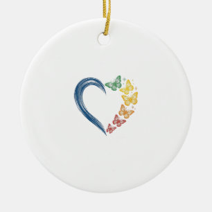 Adorno De Cerámica Diseño de grabado vintage de corazón de mariposa a