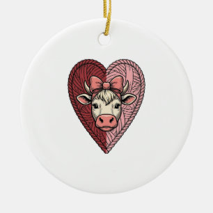 Adorno De Cerámica Diseño de grabado vintage de corazón de vaca lindo