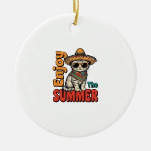 Adorno De Cerámica Diseño de grabado vintage de sombrero de gato de v