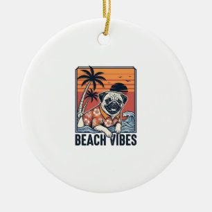 Adorno De Cerámica Diseño de grabado vintage pug de vibraciones de pl