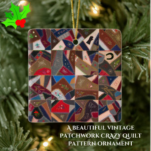 Adorno De Cerámica Diseño de la Crazy Quilt de Vintage Colorous Parch