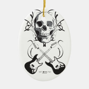Adorno De Cerámica Diseño de la guitarra y del cráneo