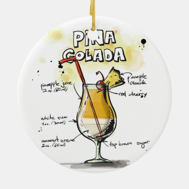 Adorno De Cerámica Diseño de la receta de la bebida de Pina Colada (Atrás)