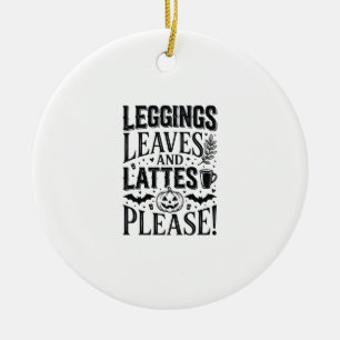 Adorno De Cerámica Diseño de Leggings Hojas Lattes Halloween Otoño Ca