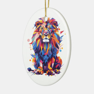 Adorno De Cerámica Diseño de leones geométricos coloridos
