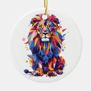 Adorno De Cerámica Diseño de leones geométricos coloridos