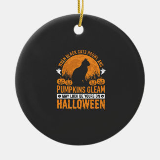 Adorno De Cerámica Diseño de Luna de Calabaza de Gato Negro de Hallow