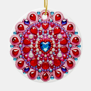 Adorno De Cerámica Diseño de Mandala de Joyas de Corazón Colorido
