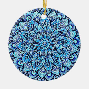 Adorno De Cerámica Diseño de mandala dibujado a mano azul