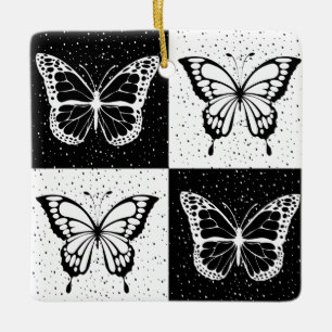 Adorno De Cerámica Diseño de mariposa negra de cuello blanco