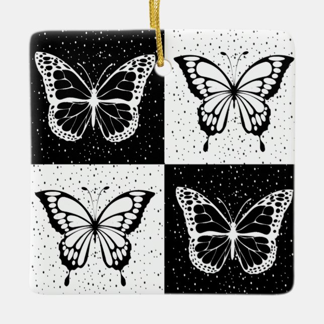 Adorno De Cerámica Diseño de mariposa negra de cuello blanco (Anverso)