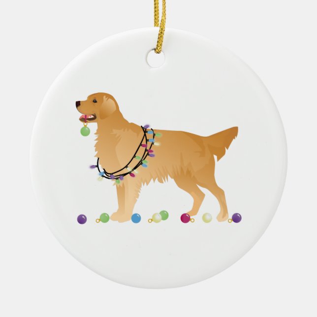 Adorno De Cerámica Diseño de Navidades de Golden Retriever (Frente)