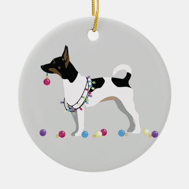 Adorno De Cerámica Diseño de Navidades de Silhouette de Rat Terrier (Frente)