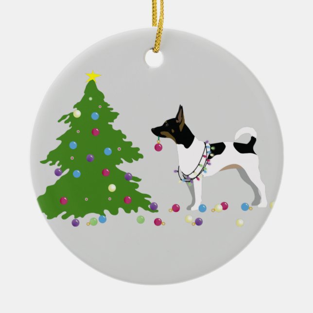 Adorno De Cerámica Diseño de Navidades de Silhouette de Rat Terrier (Frente)