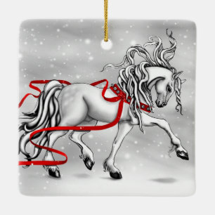 Adorno De Cerámica Diseño de Navidades de Stallion Blanco
