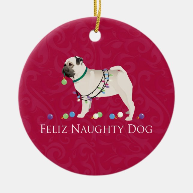 Adorno De Cerámica Diseño de Navidades Pug (Frente)