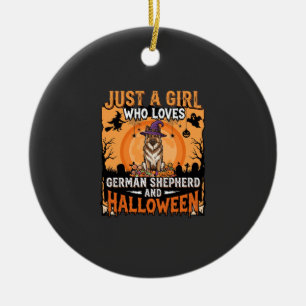 Adorno De Cerámica Diseño de niña de Halloween con pastor alemán bruj