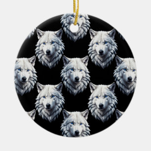 Adorno De Cerámica Diseño de patrón de cabeza de lobo blanco