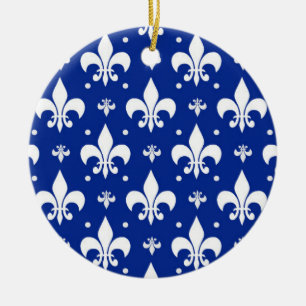 Adorno De Cerámica Diseño de patrón de flor de lis de fondo azul