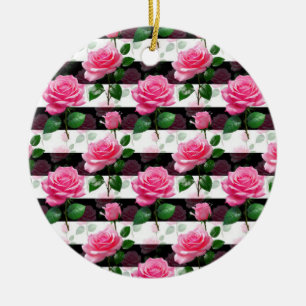 Adorno De Cerámica Diseño de patrón de flor Rosa de fondo a rayas
