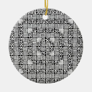 Adorno De Cerámica Diseño de patrón de rayas de cuadrados blancos y n