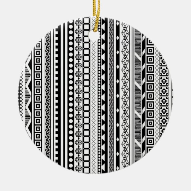 Adorno De Cerámica Diseño de patrones aztecos blanco y negro (Frente)