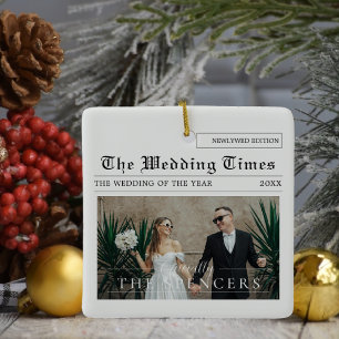 Adorno De Cerámica Diseño de periódico Foto de recién casados